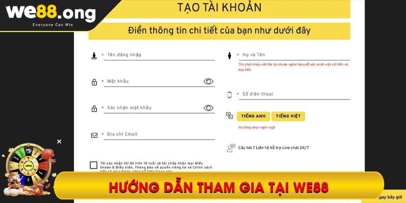 Đăng ký We88 1 Điền kỹ thông tin tài khoản đăng ký WE88