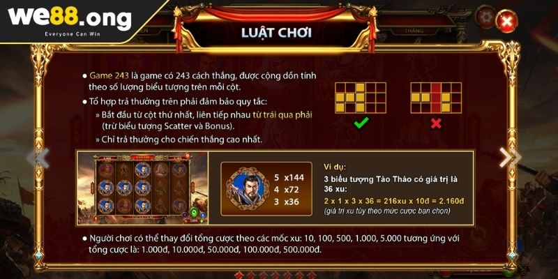 Tam Quốc Tranh Hùng WE88 - Luật Và Hệ Thống Phòng Chơi 3 Phòng chơi cao cấp Tam Quốc Tranh Hùng